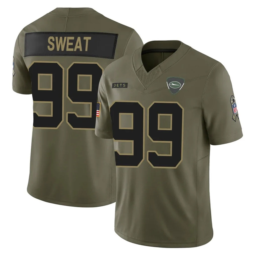Vanessashop NY.Jets #99 T'Vondre Sweat Player Olive 2025 Salute To Service Limited Stitched Jerseys