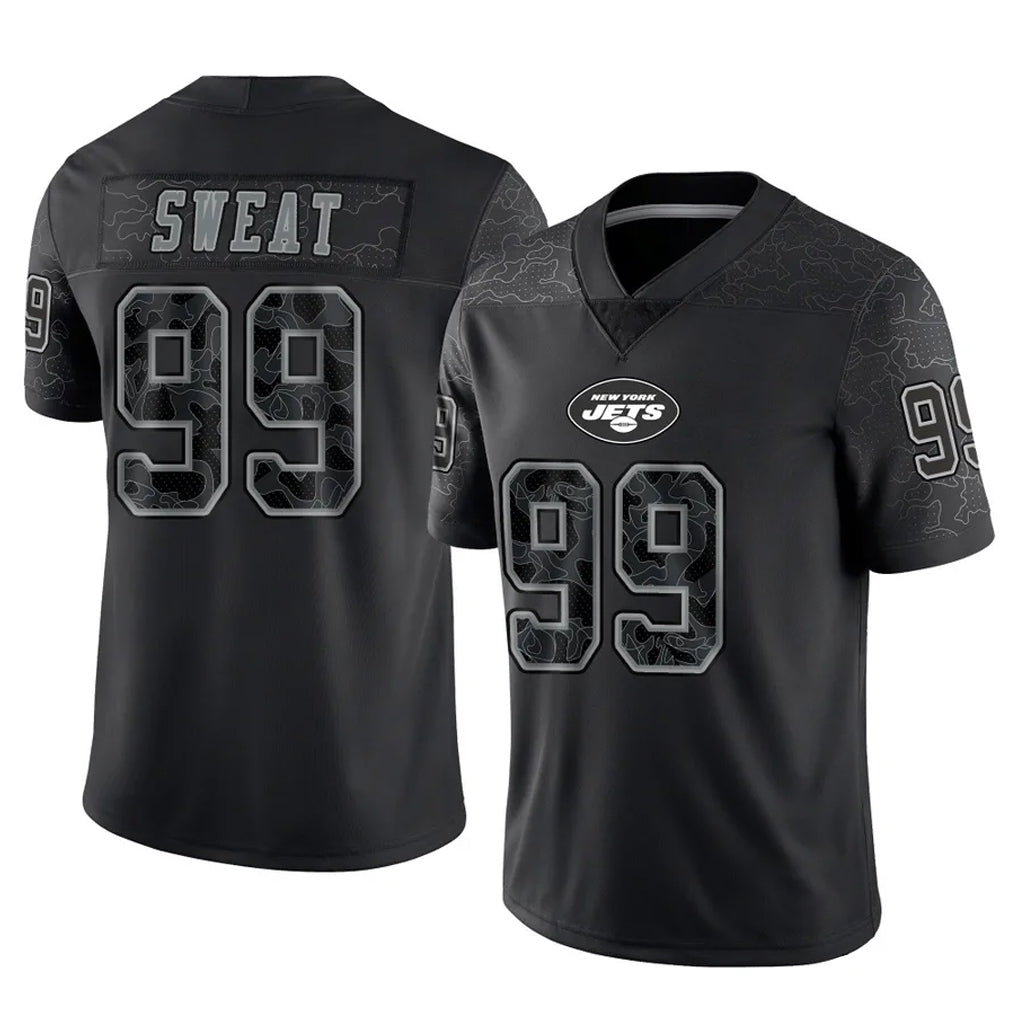 Vanessashop NY.Jets #99 T'Vondre Sweat Player Stealth Black Limited Reflective Home Game Stitched Jerseys
