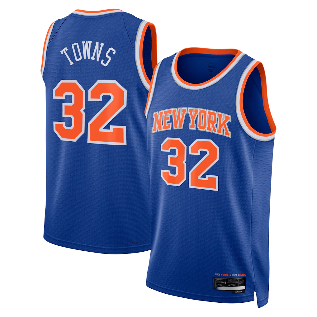 Vanessashop NY.Knicks #32 Karl-Anthony Towns Blue Swingman Jerseys - Icon Edition
