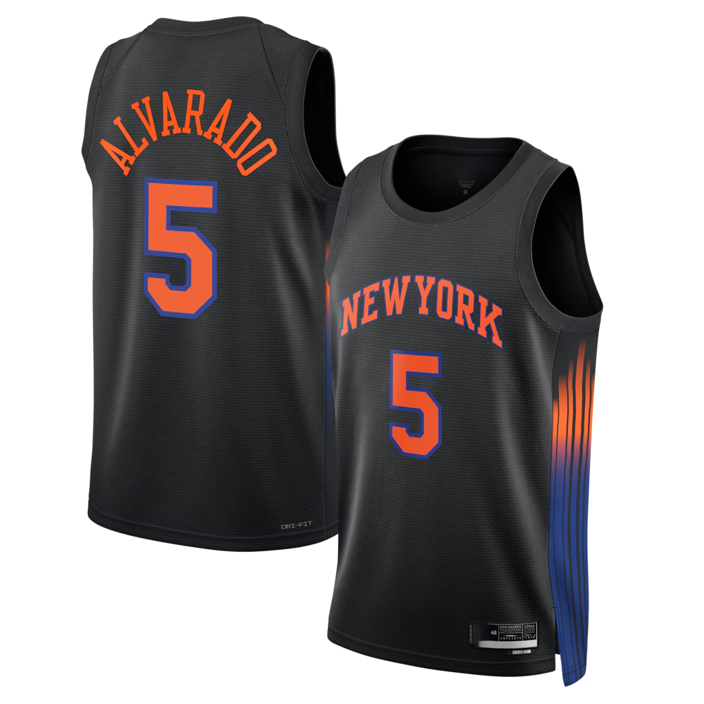 Vanessashop NY.Knicks #5 Jos¨¦ Alvarado Black Swingman Jerseys - Statement Edition