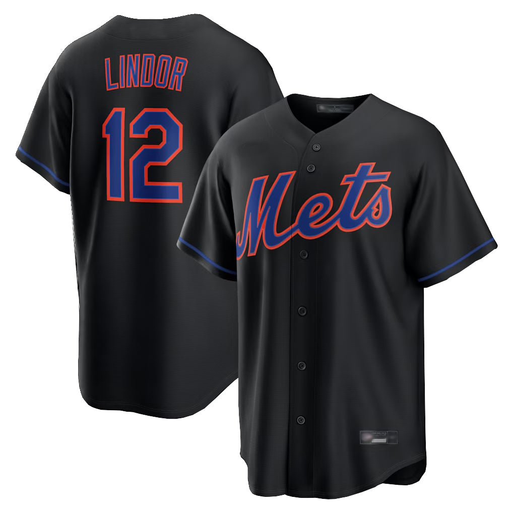 Vanessashop NY.Mets #12 Francisco Lindor Player Black Alternate Home Game Stitched Jerseys