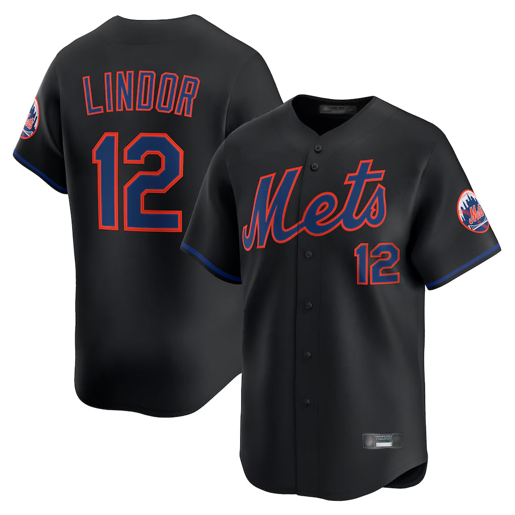 Vanessashop NY.Mets #12 Francisco Lindor Player Black Alternate Home Limited Stitched Jerseys