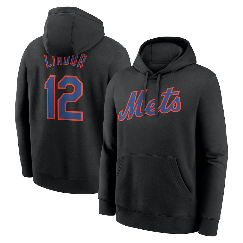Vanessashop NY.Mets #12 Francisco Lindor Player Black Club Pullover Hoodie Game Stitched Jerseys