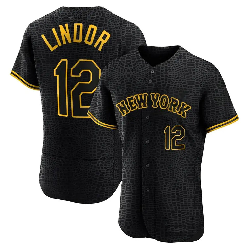 Vanessashop NY.Mets #12 Francisco Lindor Player Black Snake Skin City Home Limited Elite Stitched Jerseys