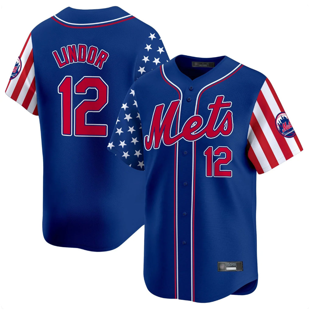 Vanessashop NY.Mets #12 Francisco Lindor Player Royal 2025 Independence Day Vapor Premier Limited  Stitched Jerseys