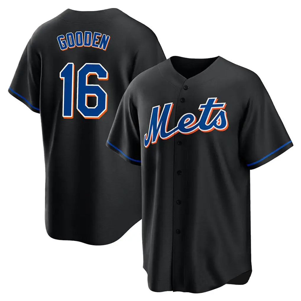 Vanessashop NY.Mets #16 Dwight Gooden Player Black Replica Home Game Stitched Jerseys