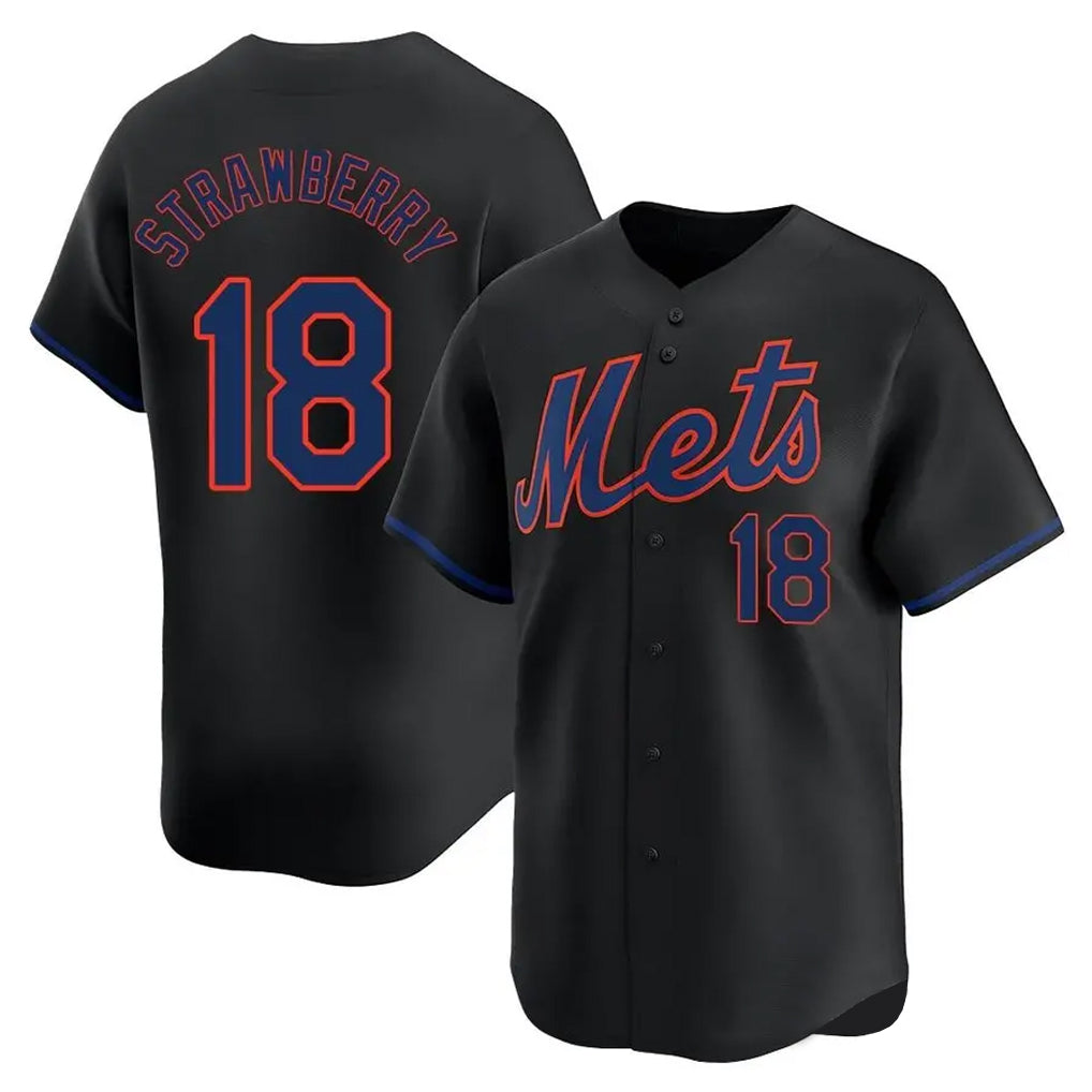 Vanessashop NY.Mets #18 Darryl Strawberry Player Black Alternate Home Limited Stitched Jerseys