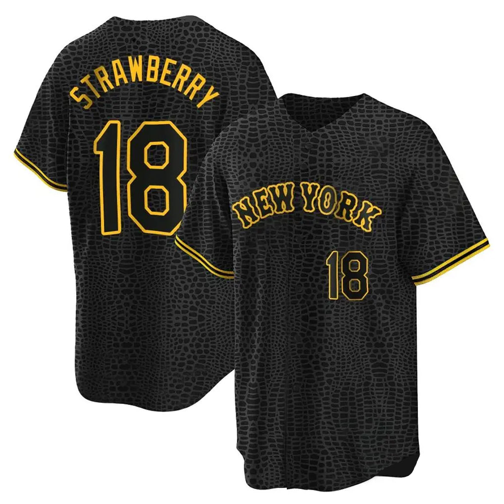 Vanessashop NY.Mets #18 Darryl Strawberry Player Black Snake Skin City Home Game Stitched Jerseys