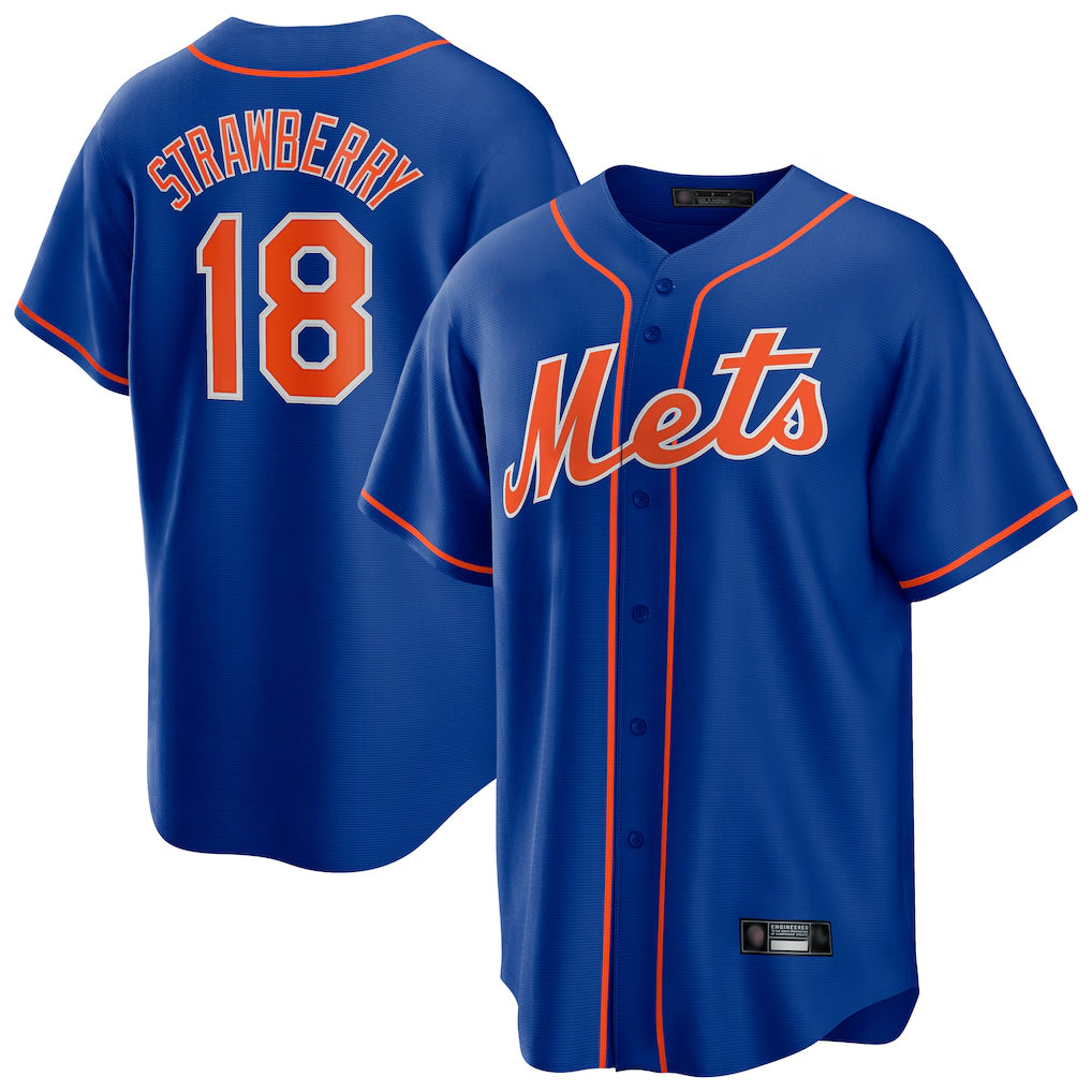 Vanessashop NY.Mets #18 Darryl Strawberry Player Royal Home Game Stitched Jerseys