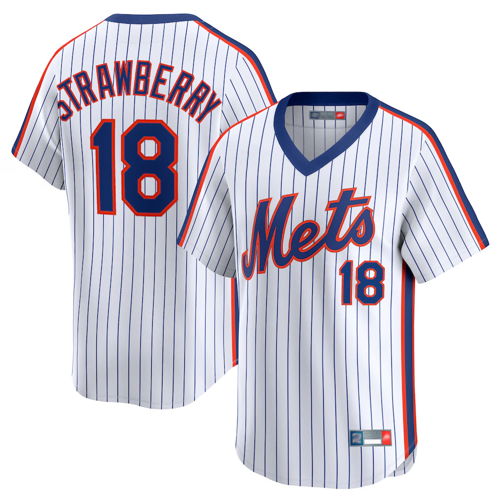 Vanessashop NY.Mets #18 Darryl Strawberry Player White Cooperstown Collection T-shirt Game Stitched Jerseys