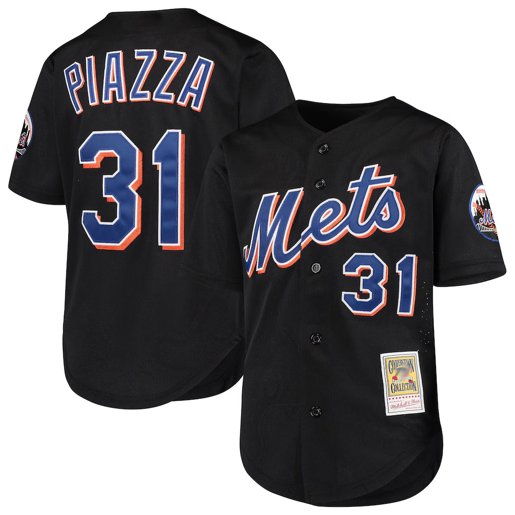 Vanessashop NY.Mets #31 Mike Piazza Player Black Mitchell & Ness Cooperstown Collection Home Limited Stitched Jerseys