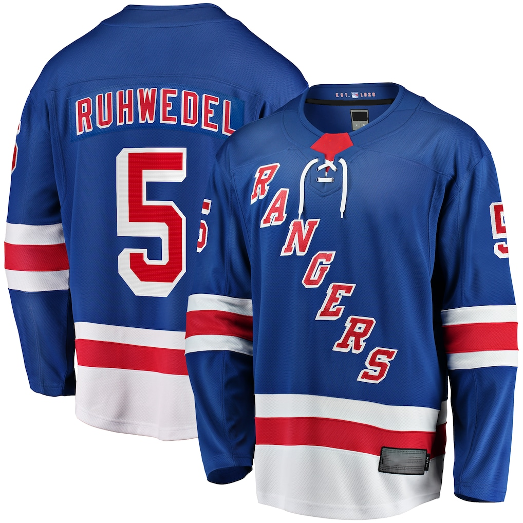 Vanessashop NY.Rangers #5 Chad Ruhwedel Blue Home Premier Breakaway Jerseys