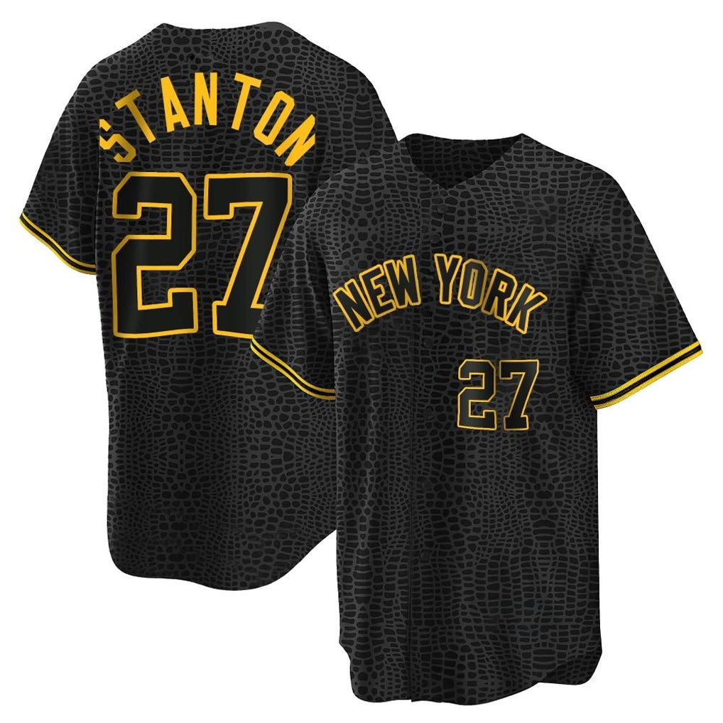 Vanessashop NY.Yankees #27 Giancarlo Stanton Player Black Snake Skin City Game Home Stitched Jerseys