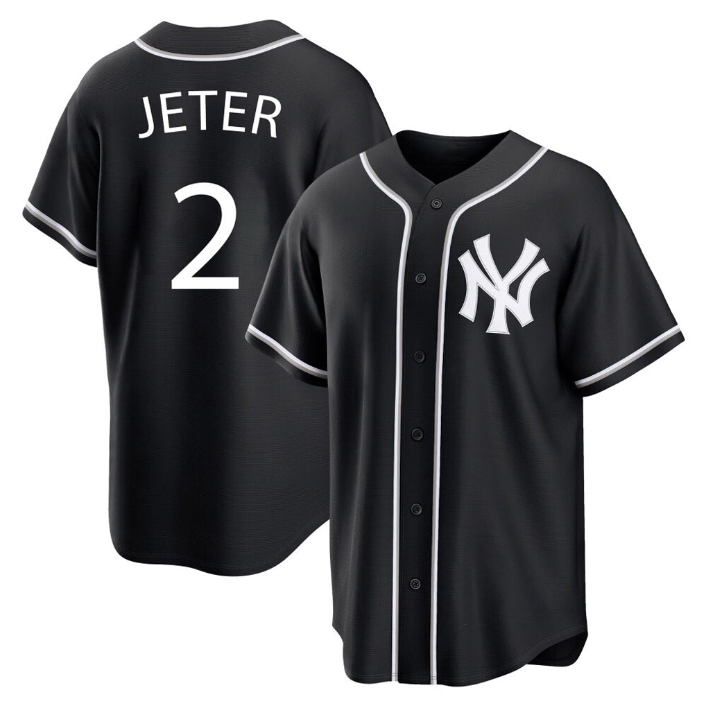 Vanessashop NY.Yankees #2 Derek Jeter Player Black Out Game Home Stitched Jerseys