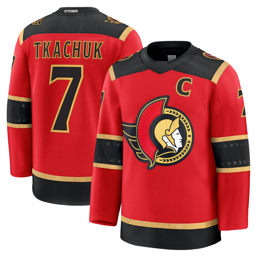 Vanessashop O.Senators #7 Brady Tkachuk Red Alternate Premium Jerseys