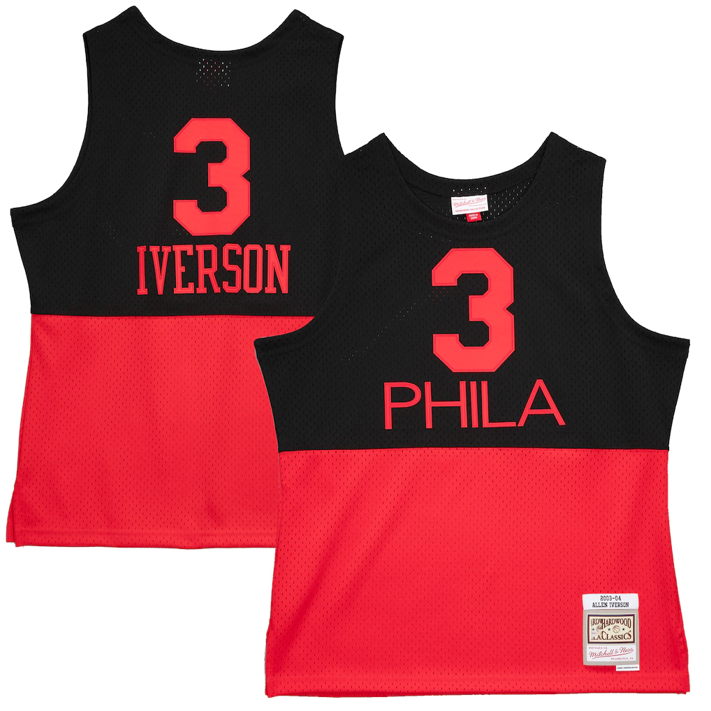 Vanessashop P.76ers #3 Allen Iverson Mitchell & Ness Black 200304 Hardwood Classics Reload 2.0 Swingman Jerseys