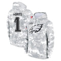 Vanessashop P.Eagles #1 Jalen Hurts Player Arctic Camo Salute to Service Pullover Hoodies Limited Game Stitched Jerseys