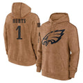 Vanessashop P.Eagles #1 Jalen Hurts Player Brown Salute to Service Pullover Hoodies Limited Game Stitched Jerseys