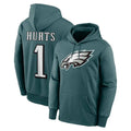 Vanessashop P.Eagles #1 Jalen Hurts Player Midnight Green Performance Pullover Hoodies Home Game Stitched Jerseys