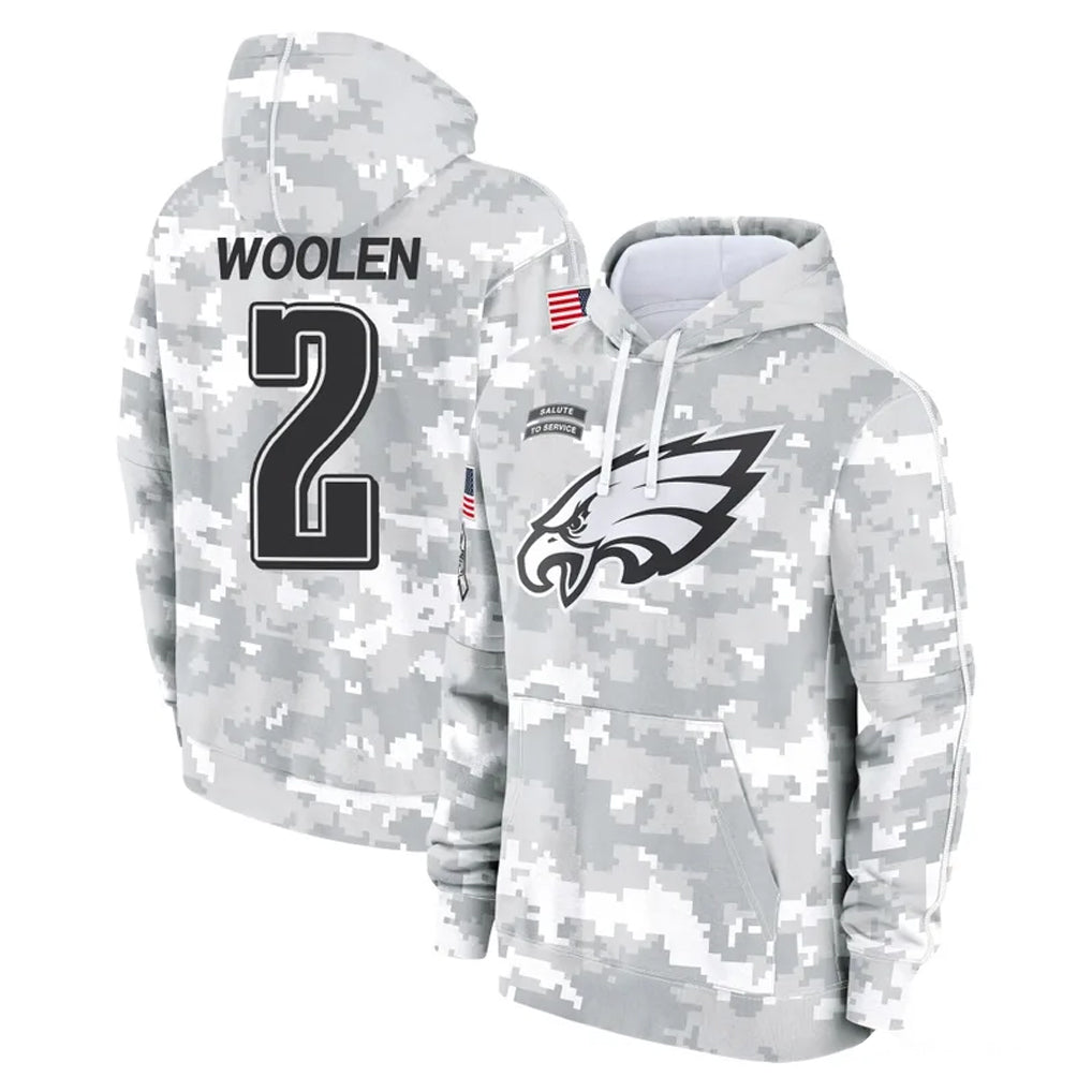 Vanessashop P.Eagles #2 Riq Woolen Player Arctic Camo Salute to Service Pullover Hoodies Limited Game Stitched Jerseys