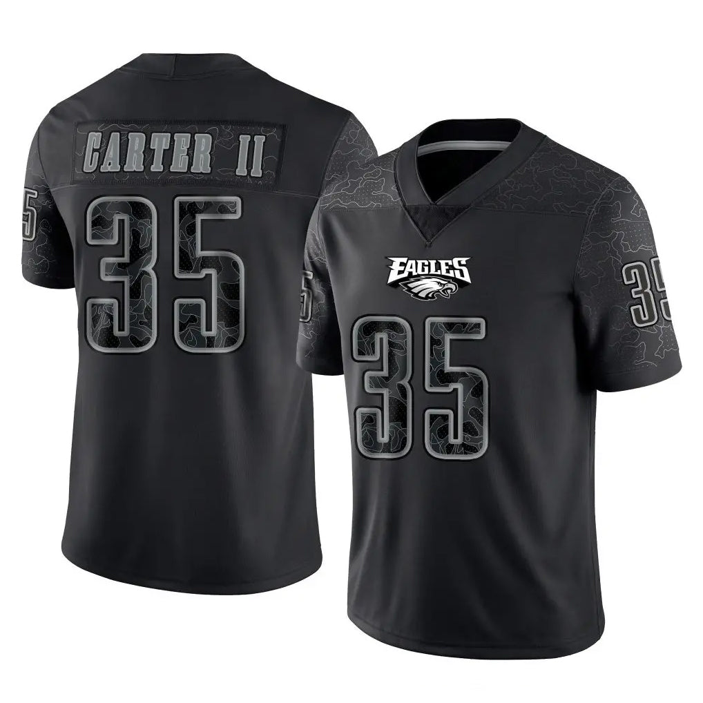 Vanessashop P.Eagles #35 Michael Carter II Player Black Reflective Limited Home Game Stitched Jerseys