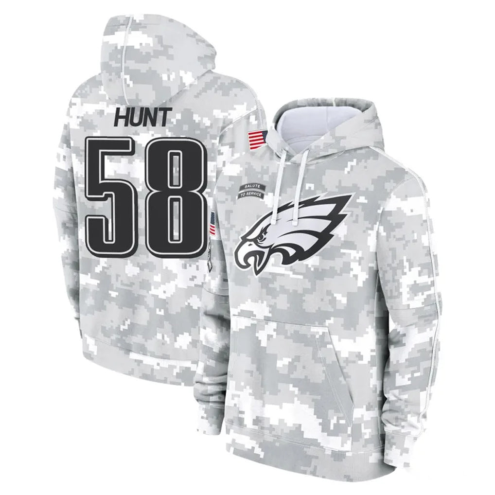 Vanessashop P.Eagles #58 Jalyx Hunt Player Arctic Camo Salute to Service Pullover Hoodies Limited Game Stitched Jerseys