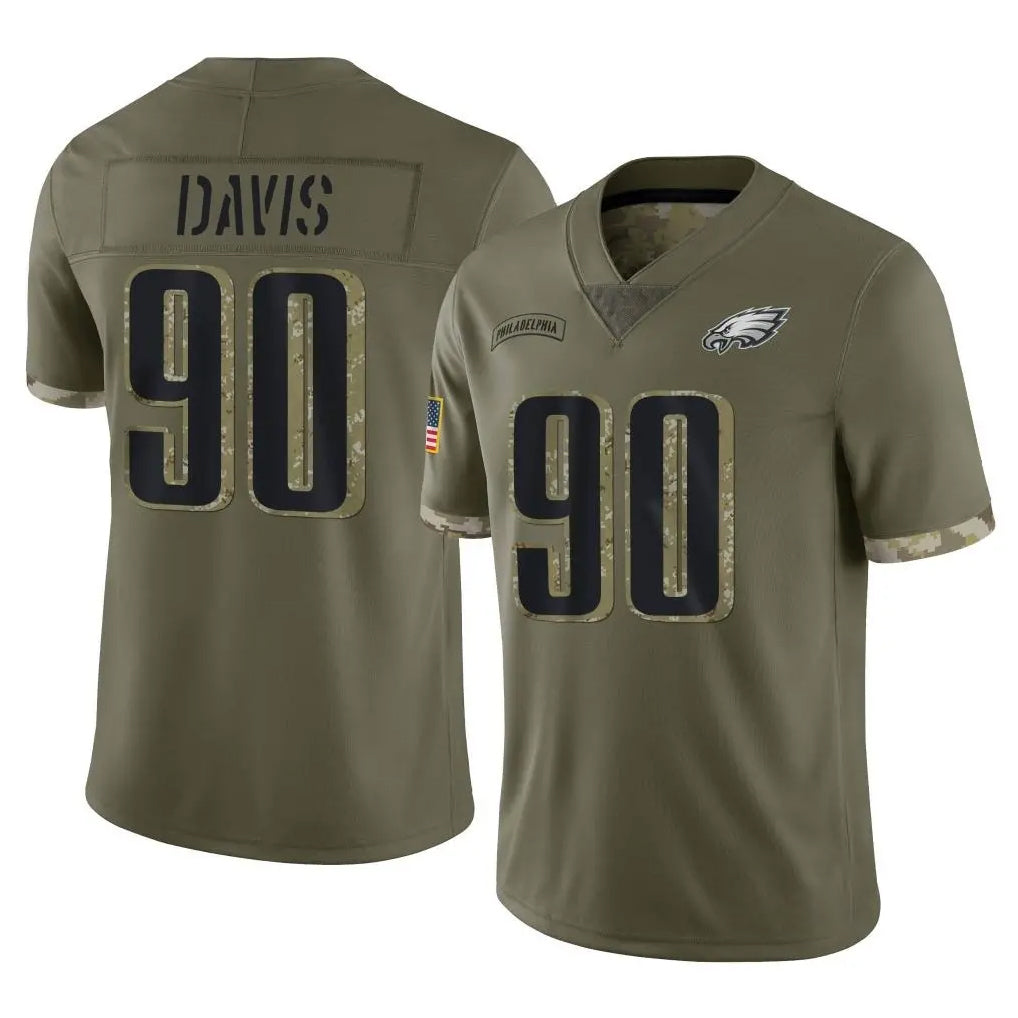 Vanessashop P.Eagles #90 Jordan Davis Player Olive Salute To Service Limited Stitched Jerseys
