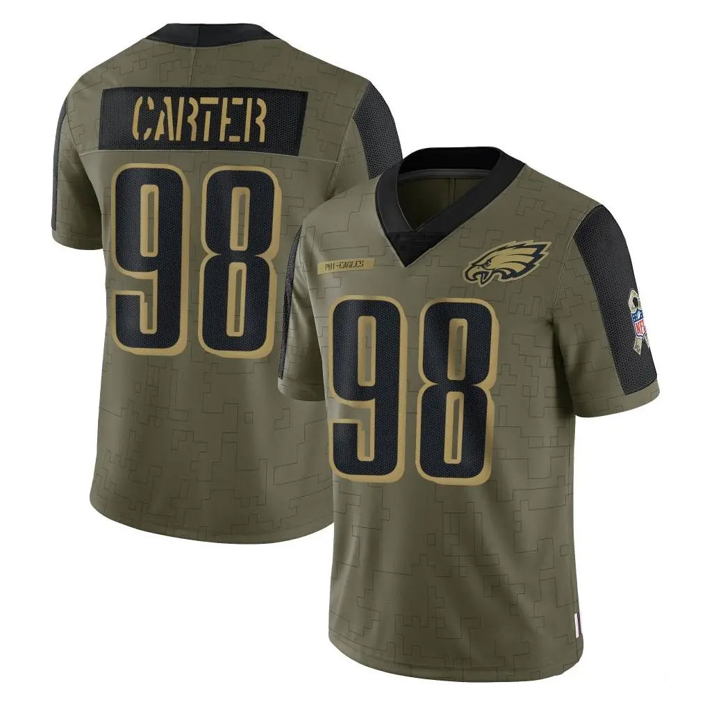 Vanessashop P.Eagles #98 Jalen Carter Player Olive Salute To Service Limited Game Stitched Jerseys
