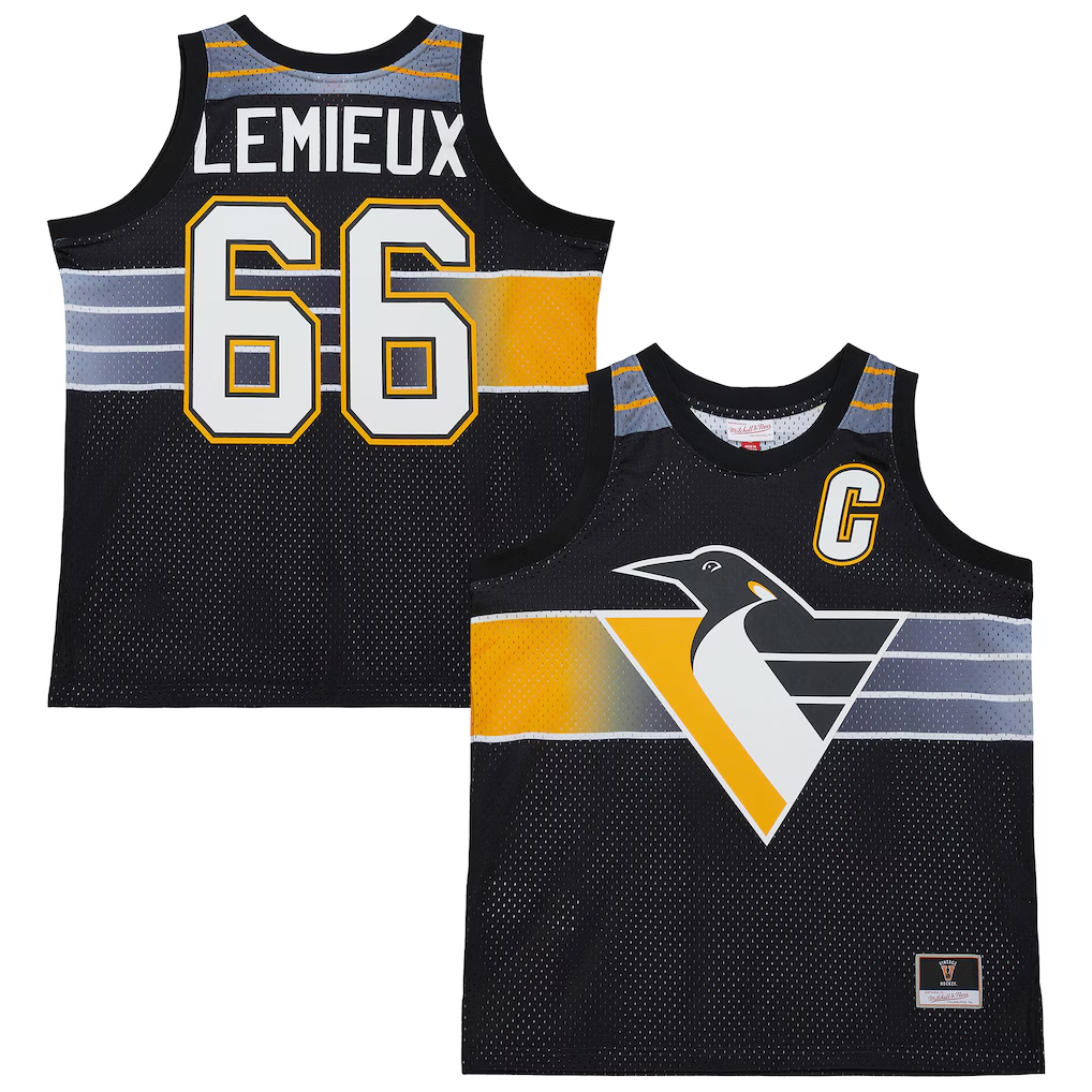 Vanessashop P.Penguins #66 Mario Lemieux Mitchell & Ness Black Maxxed Out Fashion Basketball Jerseys