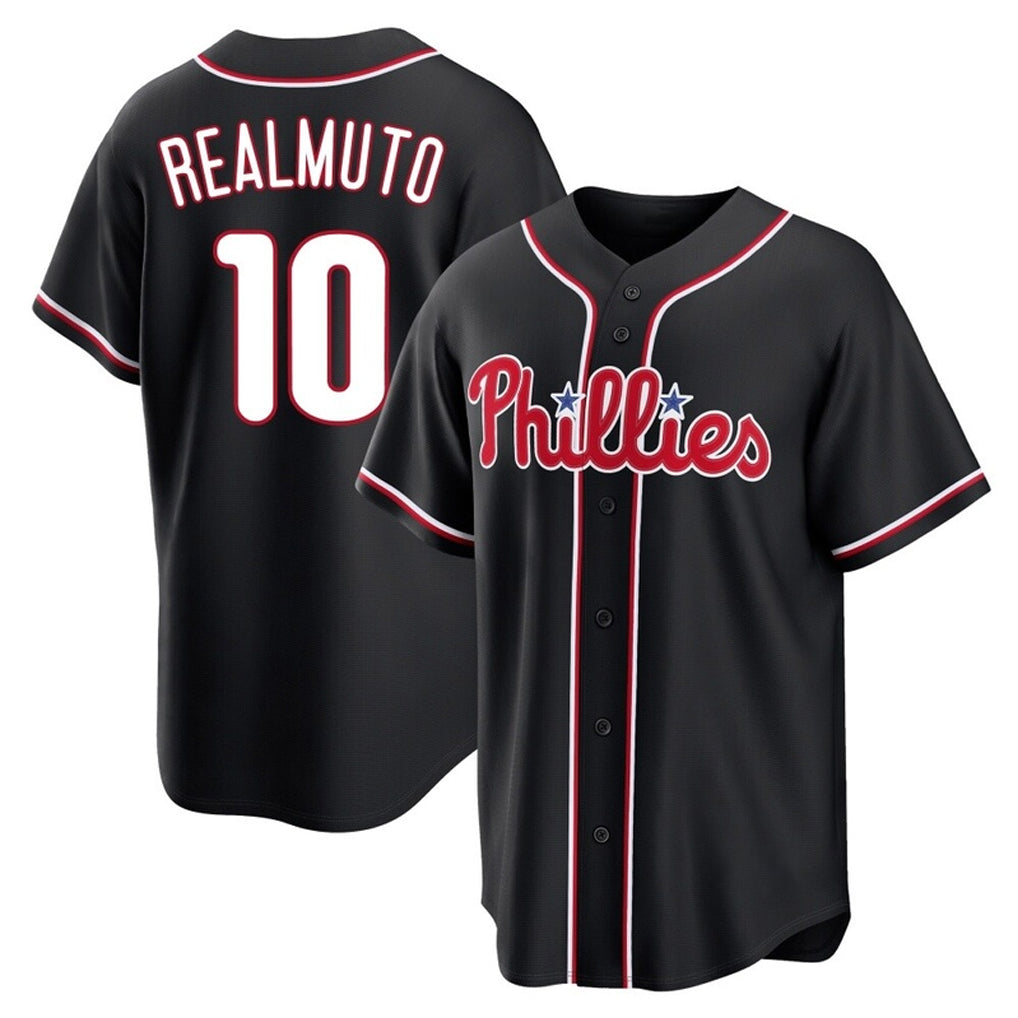 Vanessashop P.Phillies #10 J.T. Realmuto Player Black Fashion Out Home Game Stitched Jerseys