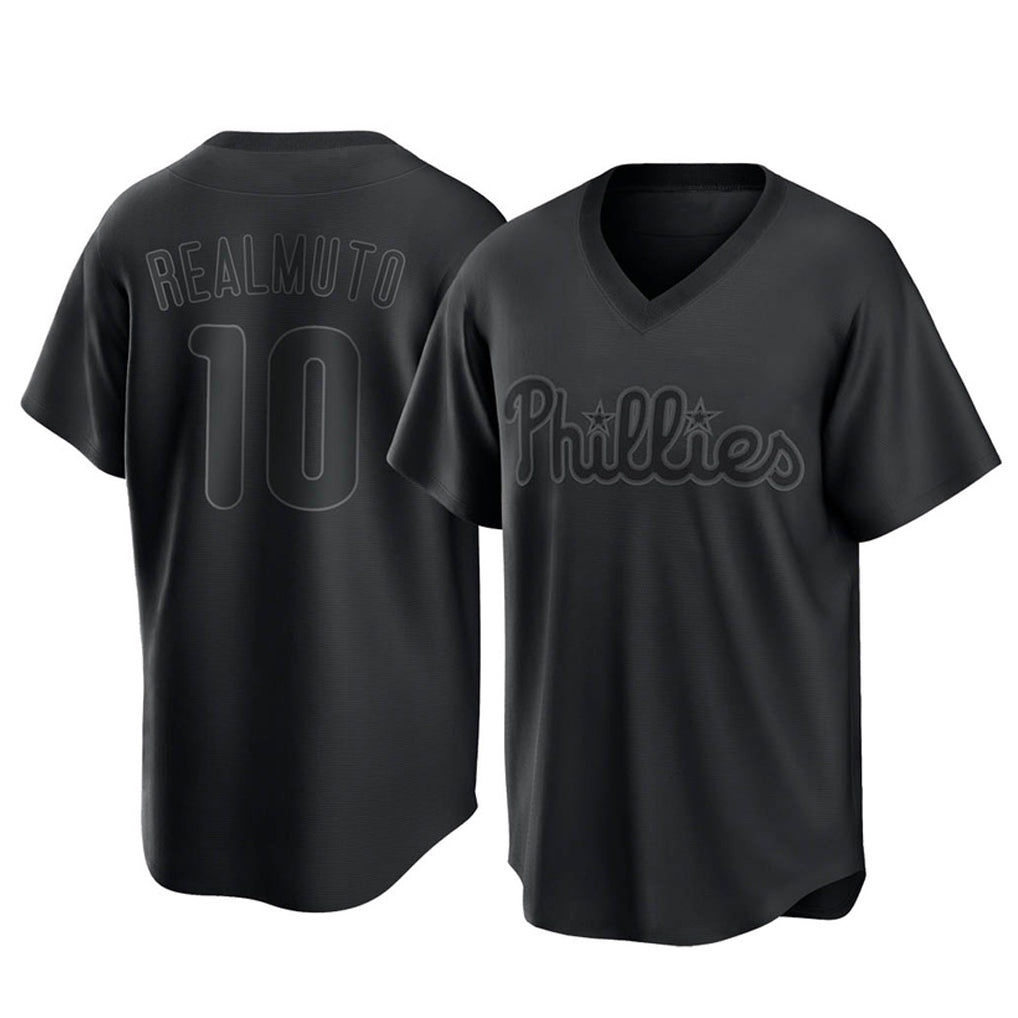 Vanessashop P.Phillies #10 J.T. Realmuto Player Black Pitch Fashion Limited T-shirt Stitched Jerseys