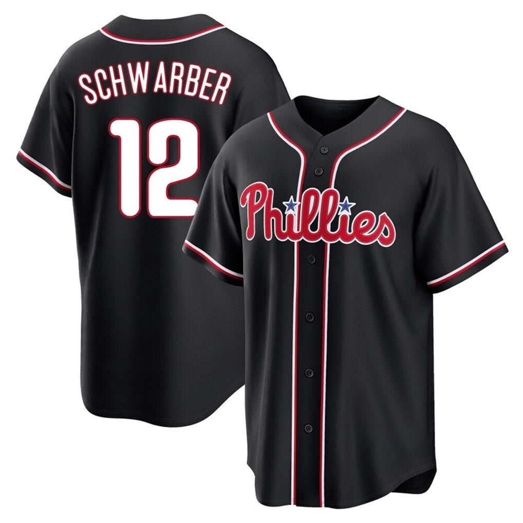 Vanessashop P.Phillies #12 Kyle Schwarber Player Black Fashion Out Home Game Stitched Jerseys
