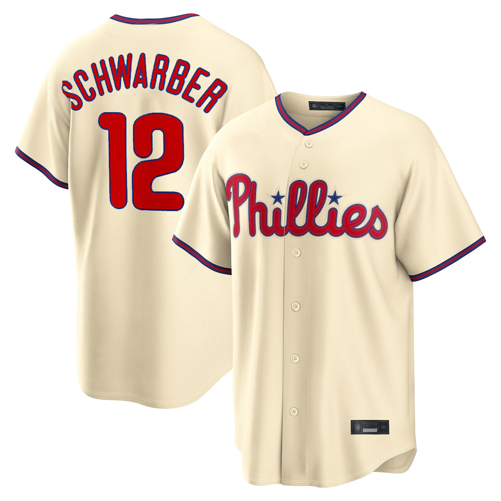 Vanessashop P.Phillies #12 Kyle Schwarber Player Cream Home Game Stitched Jerseys