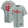 Vanessashop P.Phillies #12 Kyle Schwarber Player Gray Home Game Stitched Jerseys