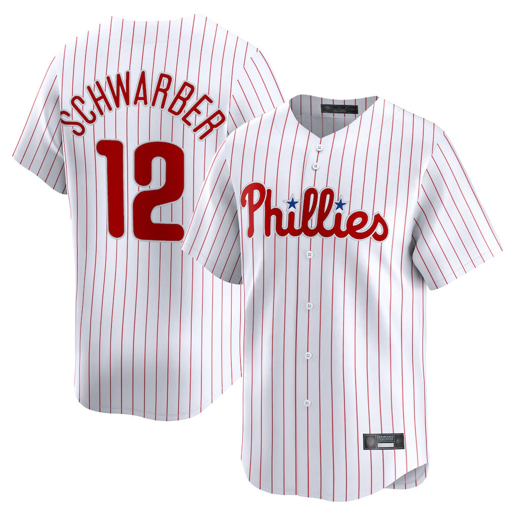 Vanessashop P.Phillies #12 Kyle Schwarber Player White Home Limited Stitched Jerseys