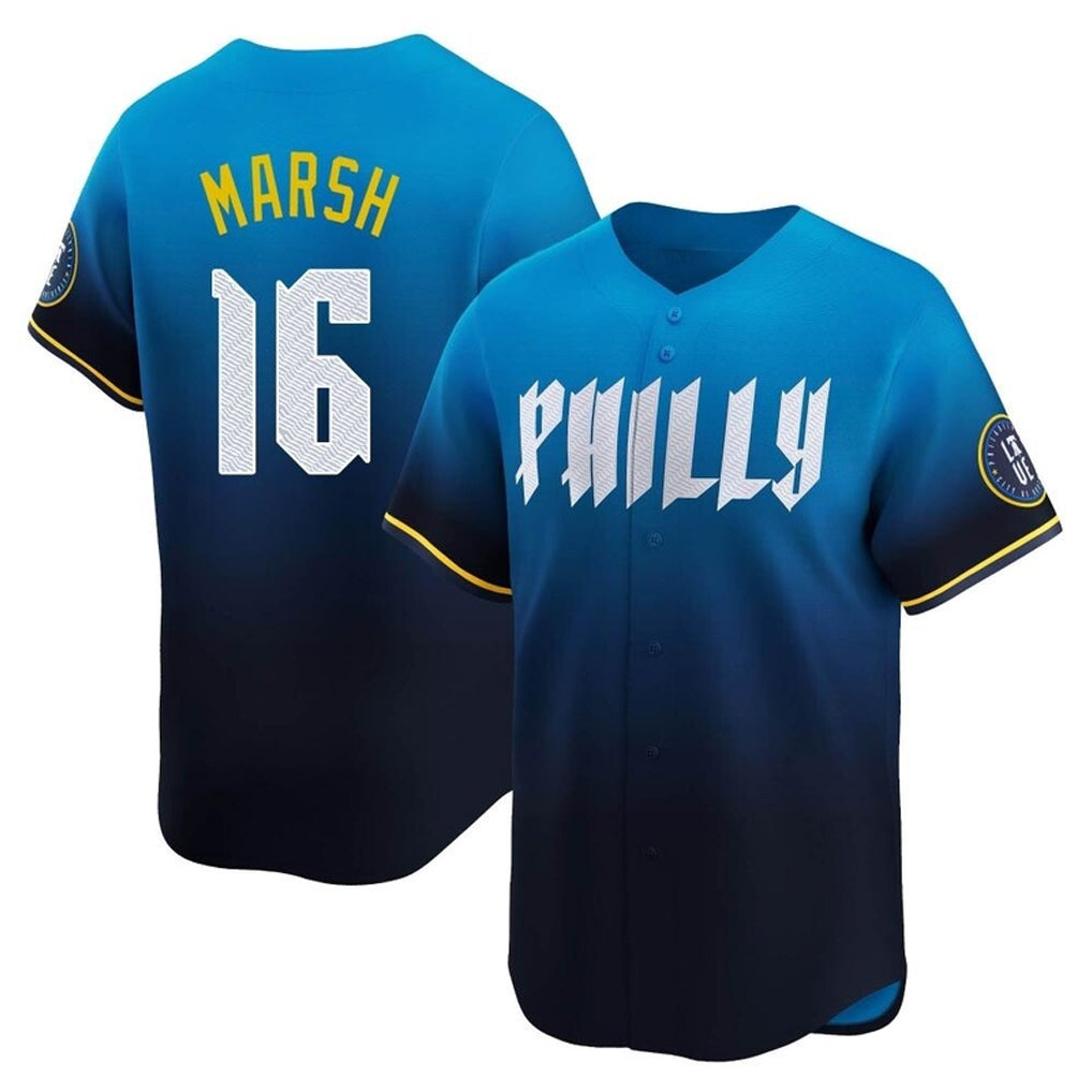 Vanessashop P.Phillies #16 Brandon Marsh Player Blue City Connect Home Limited Stitched Jerseys