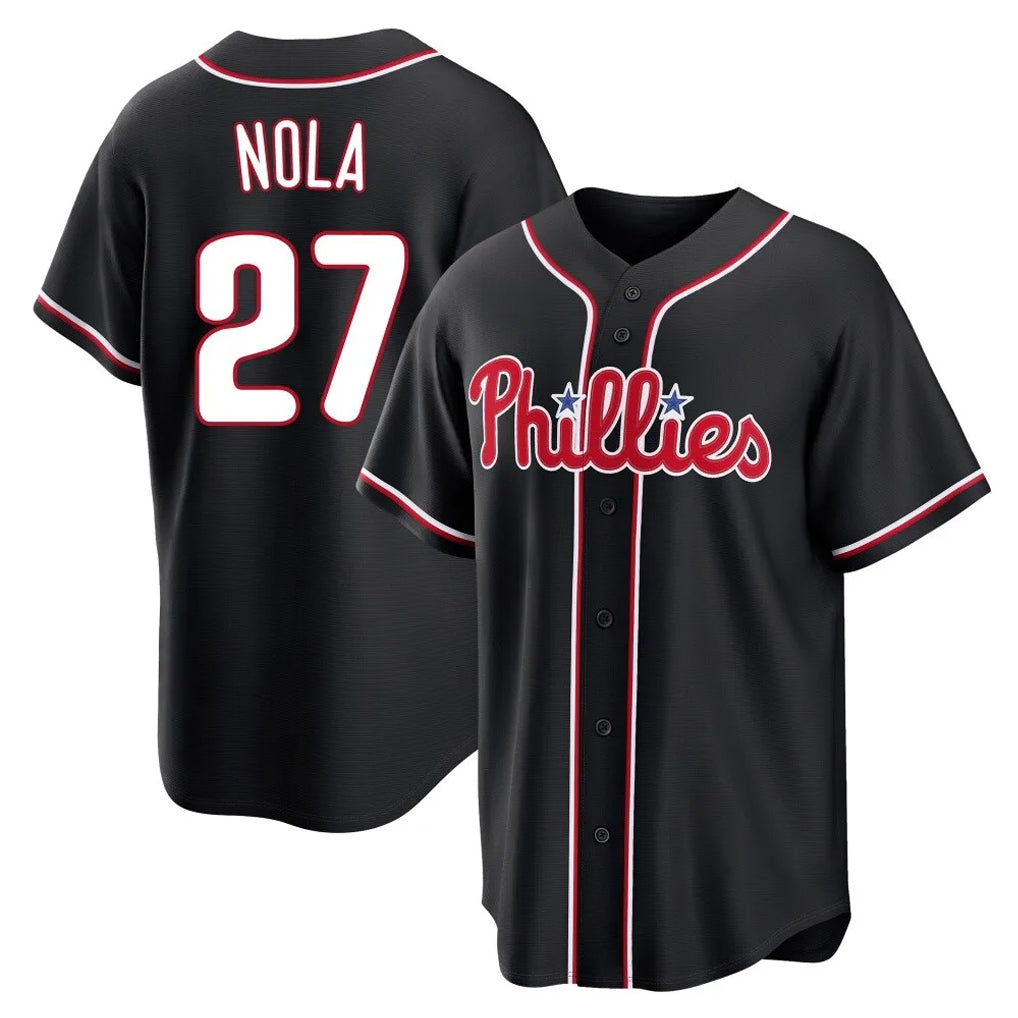 Vanessashop P.Phillies #27 Aaron Nola Player Black Fashion Out Home Game Stitched Jerseys