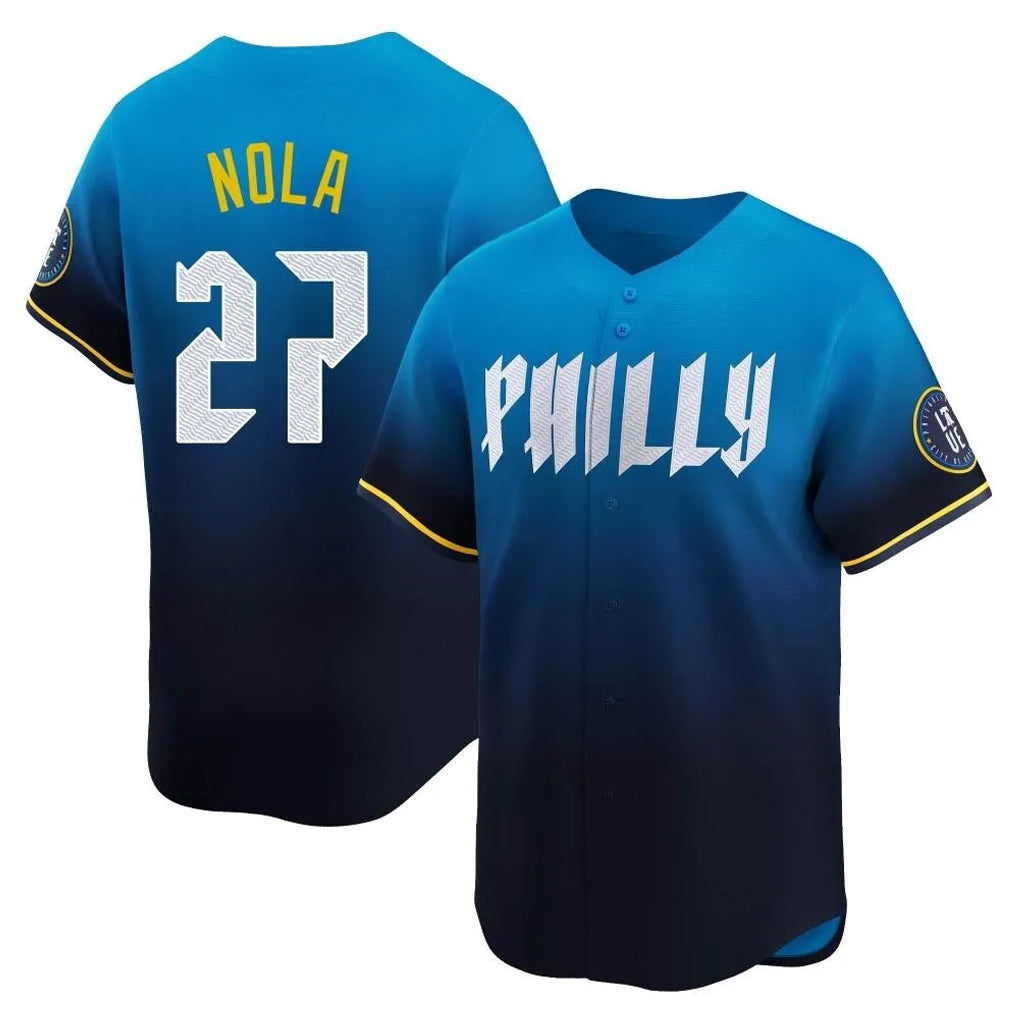 Vanessashop P.Phillies #27 Aaron Nola Player Blue City Connect Home Limited Stitched Jerseys