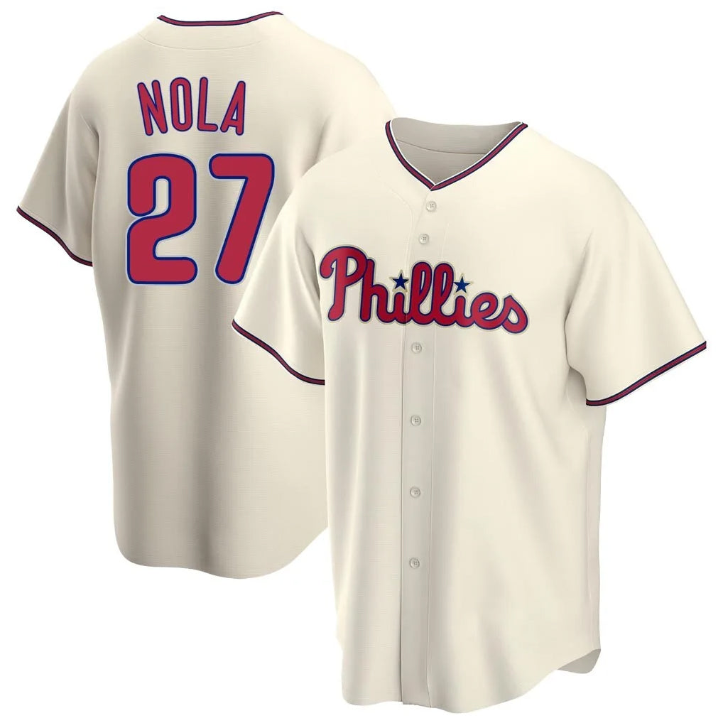 Vanessashop P.Phillies #27 Aaron Nola Player Cream Home Game Stitched Jerseys