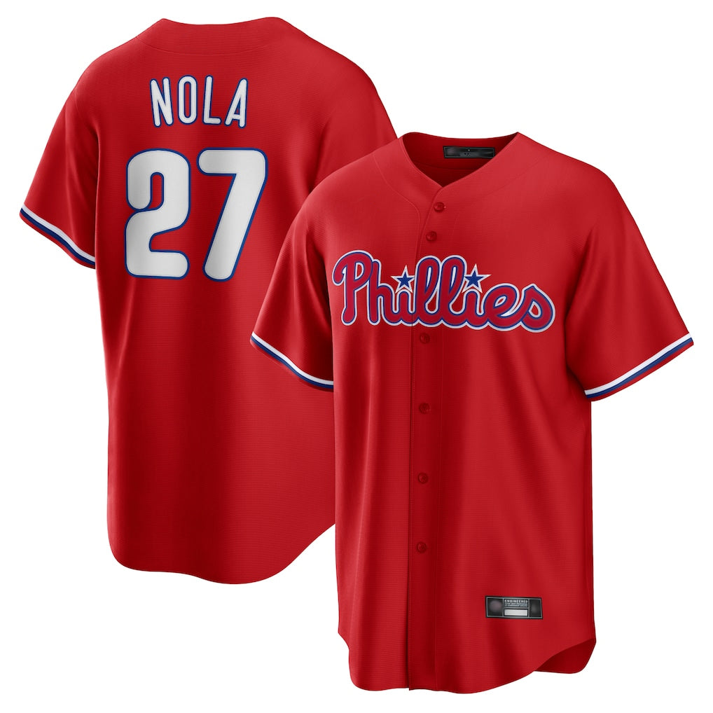 Vanessashop P.Phillies #27 Aaron Nola Player Red Home Game Stitched Jerseys