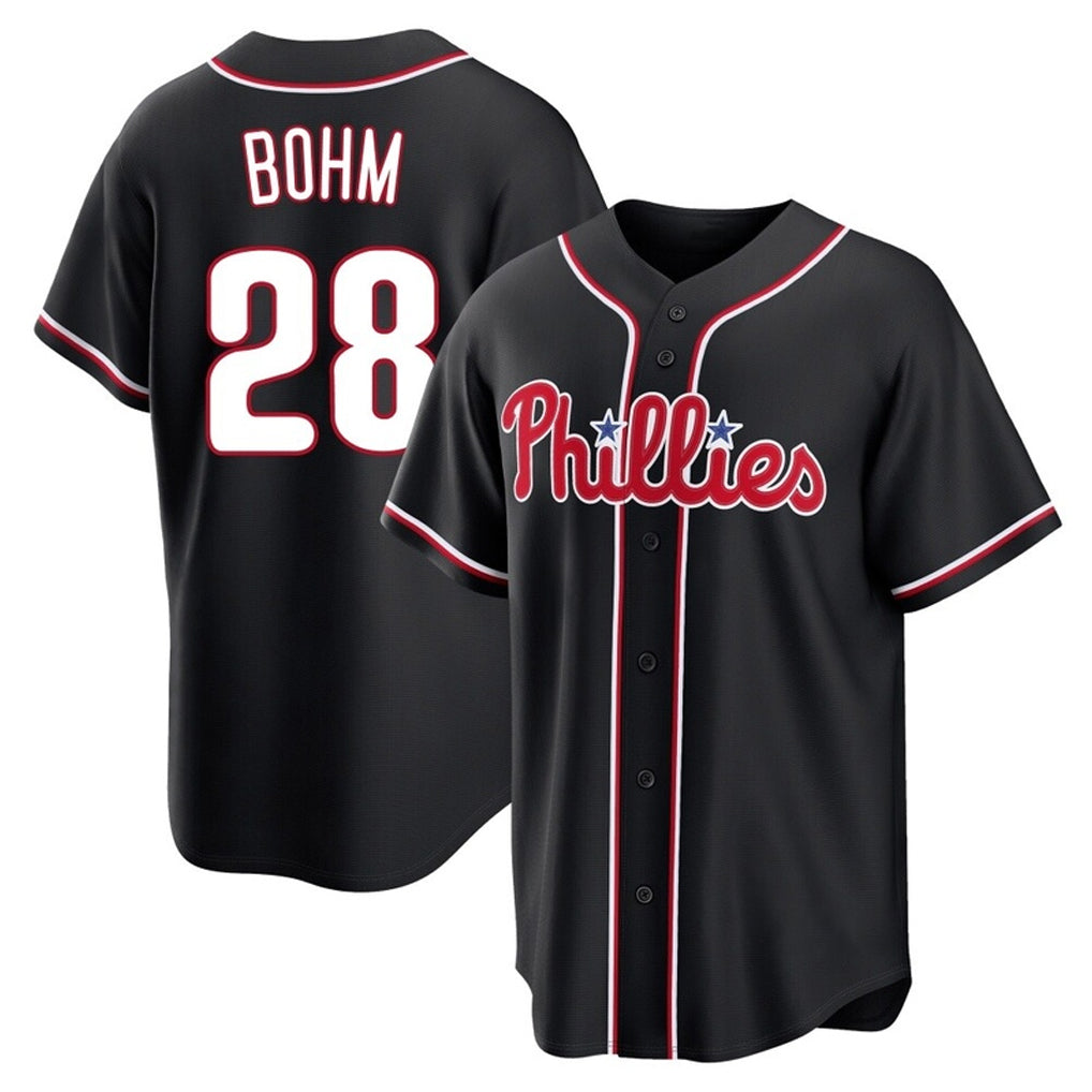 Vanessashop P.Phillies #28 Alec Bohm Player Black Fashion Out Home Game Stitched Jerseys