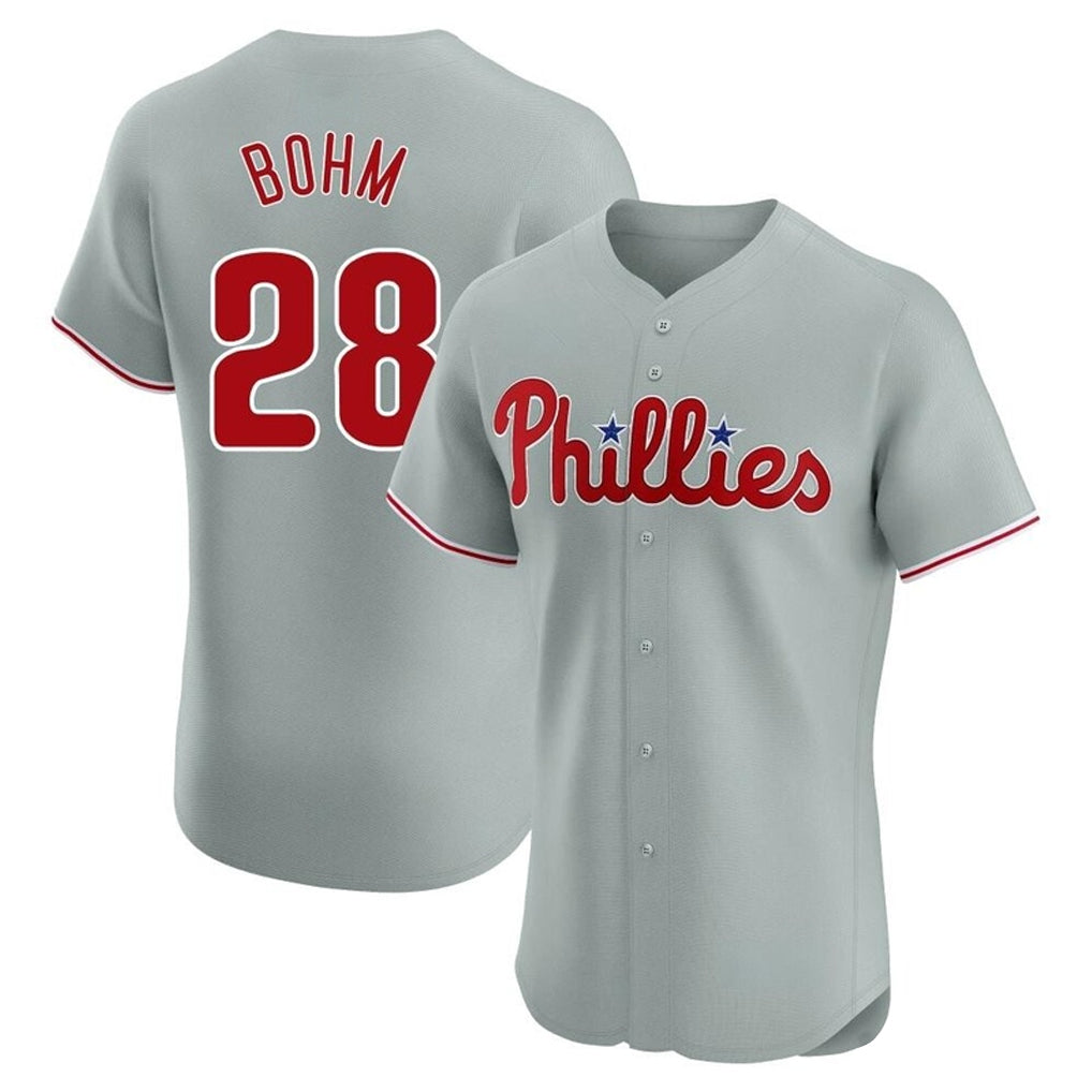 Vanessashop P.Phillies #28 Alec Bohm Player Gray Home Limited Elite Stitched Jerseys