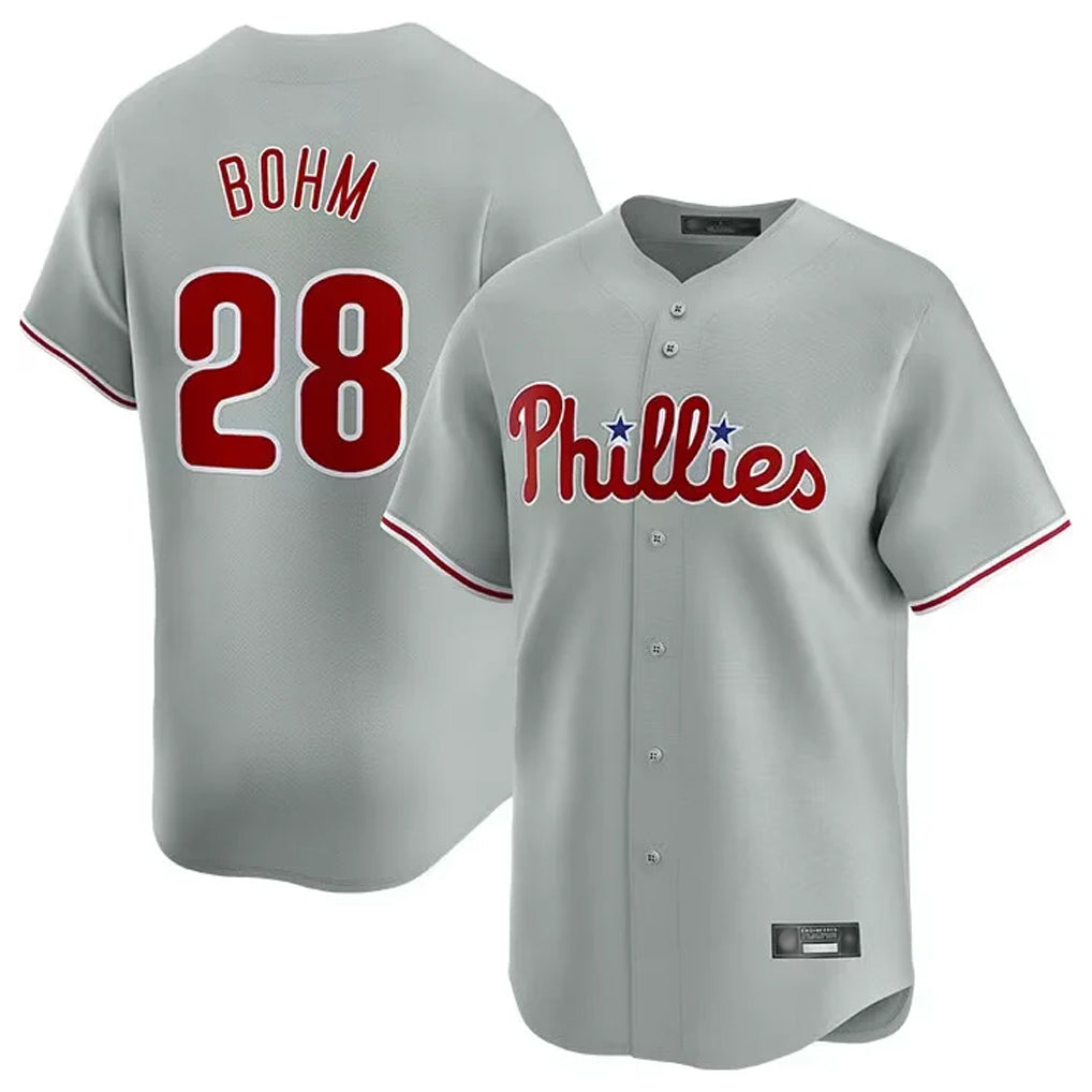 Vanessashop P.Phillies #28 Alec Bohm Player Gray Home Limited Stitched Jerseys