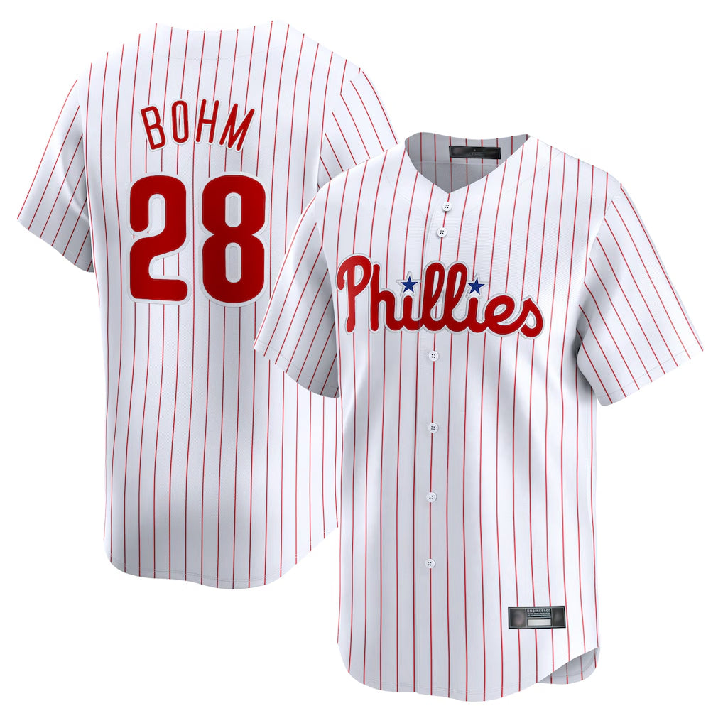 Vanessashop P.Phillies #28 Alec Bohm Player White Home Limited Stitched Jerseys