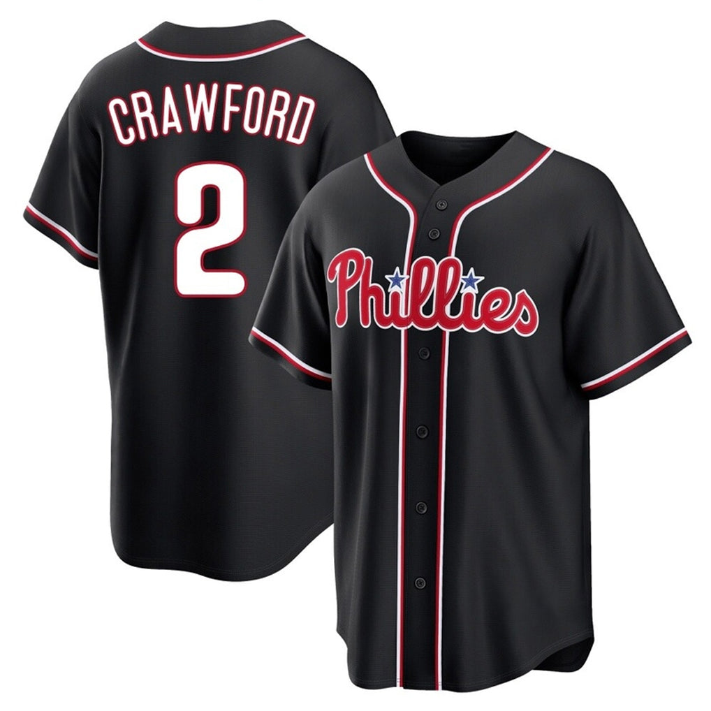 Vanessashop P.Phillies #2 Justin Crawford Player Black Fashion Out Home Game Stitched Jerseys