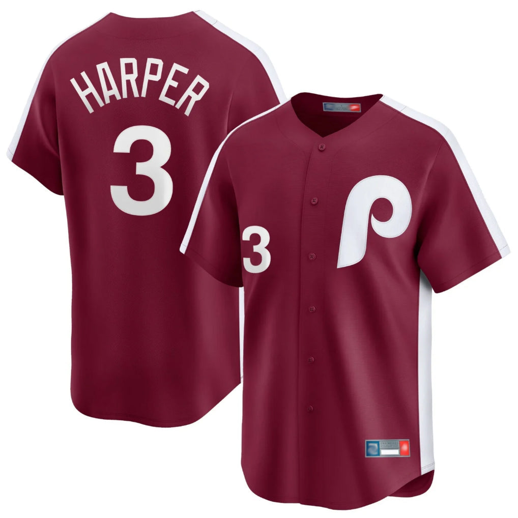 Vanessashop P.Phillies #3 Bryce Harper Player Red Cooperstown Collection Limited Home Stitched Jerseys