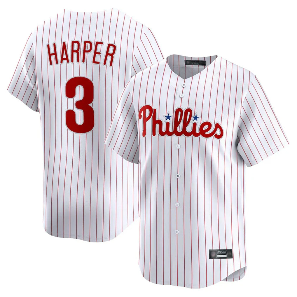 Vanessashop P.Phillies #3 Bryce Harper Player White Home Limited Stitched Jerseys