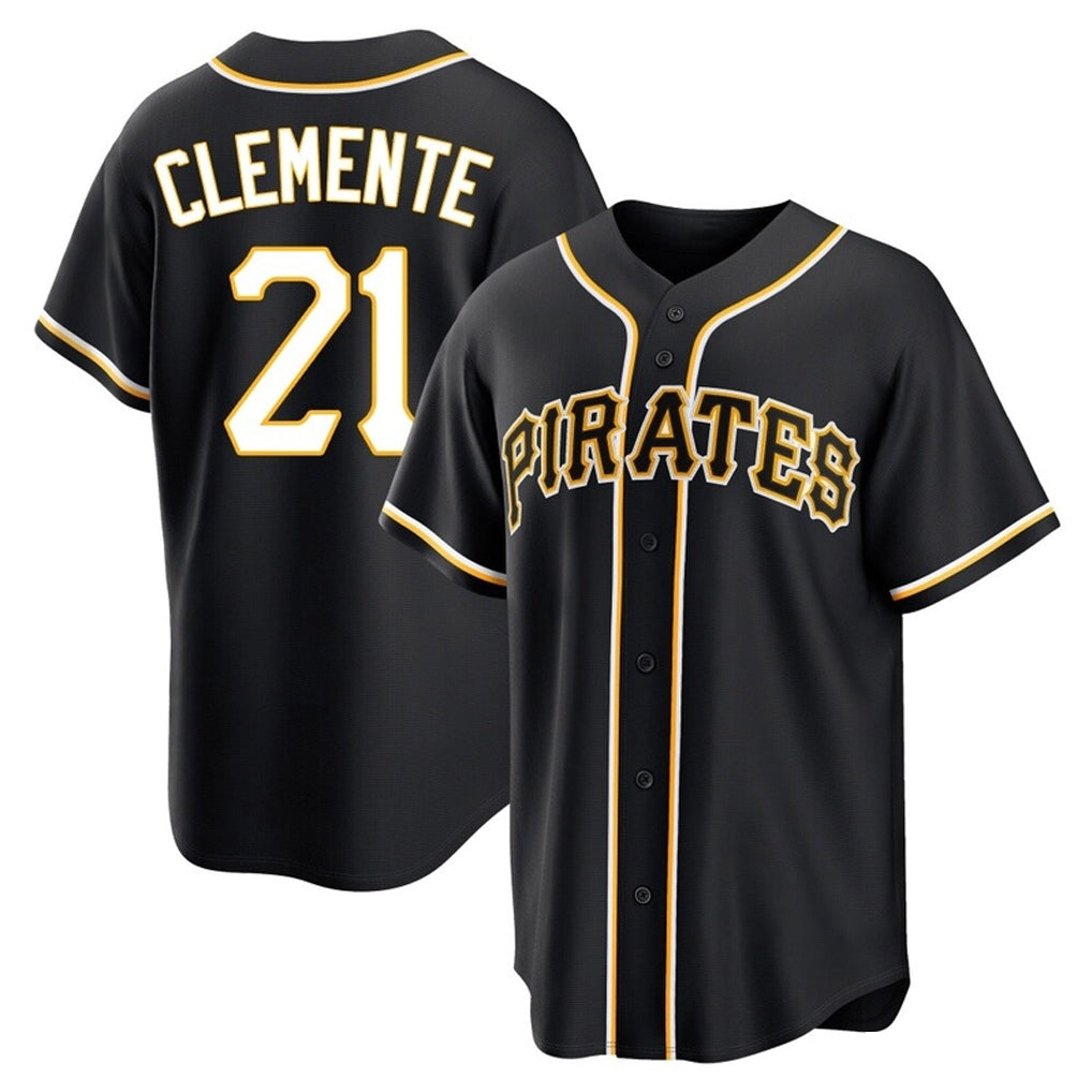 Vanessashop P.Pirates #21 Roberto Clemente Player Black Fashion Out Home Game Stitched Jerseys