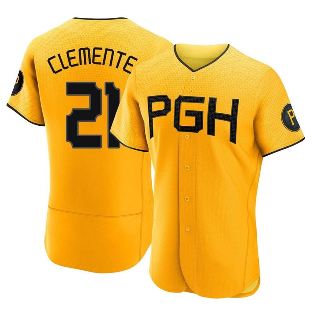 Vanessashop P.Pirates #21 Roberto Clemente Player Gold City Connect Home Limited Elite Stitched Jerseys