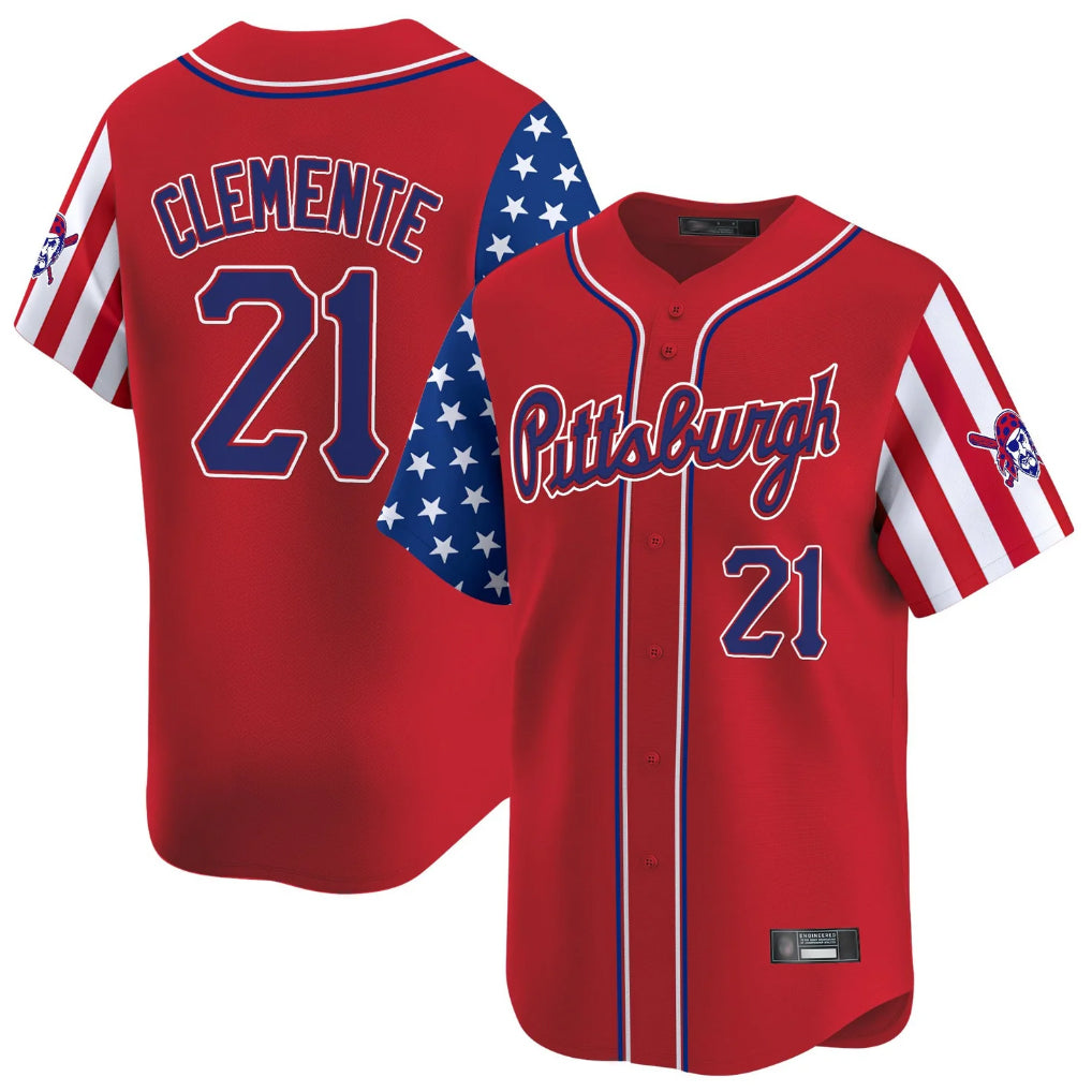 Vanessashop P.Pirates #21 Roberto Clemente Player Red 2025 Independence Day Vapor Premier Limited Stitched Jerseys